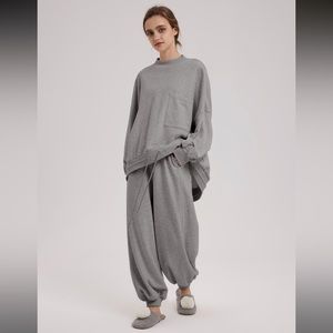 Nap Loungewear Cotton Track Set Balloon Sweatpants Mock Neck Sweatshirt Grey XL